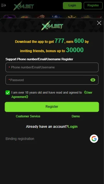X44 bet Registration & login